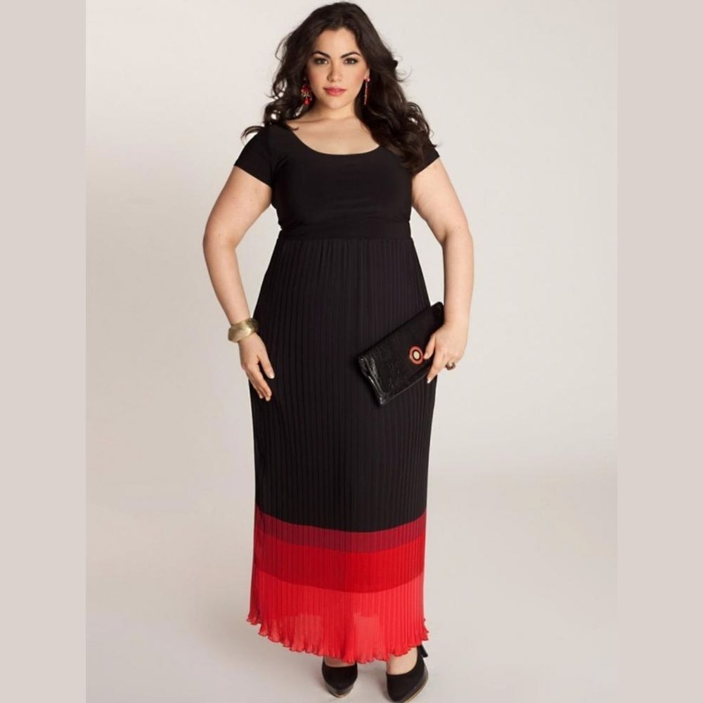 Igigi Bernadette red & black ombre pleated short sleeve maxi dress Fully lined